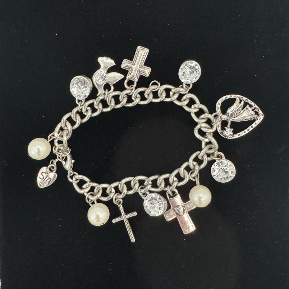 Silver Charm Bracelet with Pearls